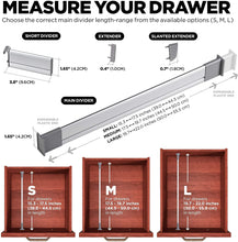 Load image into Gallery viewer, Adjustable Drawer Organizer | Elegant Aluminum, Customizable, for Clutter-Free Kitchen, Junk Drawer, Office, Clinic | 9 Drawer Dividers (3 Long + 6 Short)
